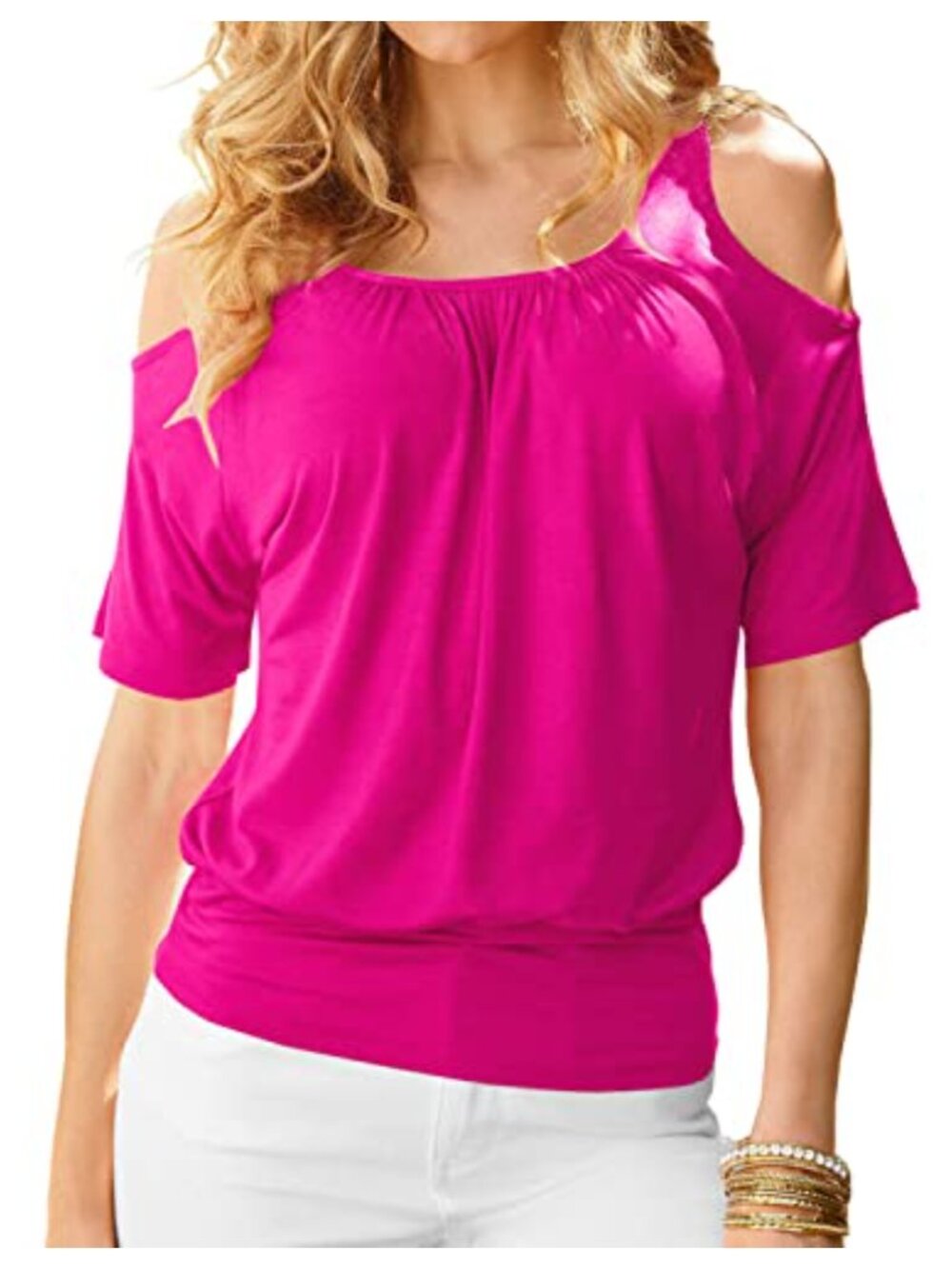 Cold Shoulder Ruched T-Shirt Blouse for Women Summer Trendy
